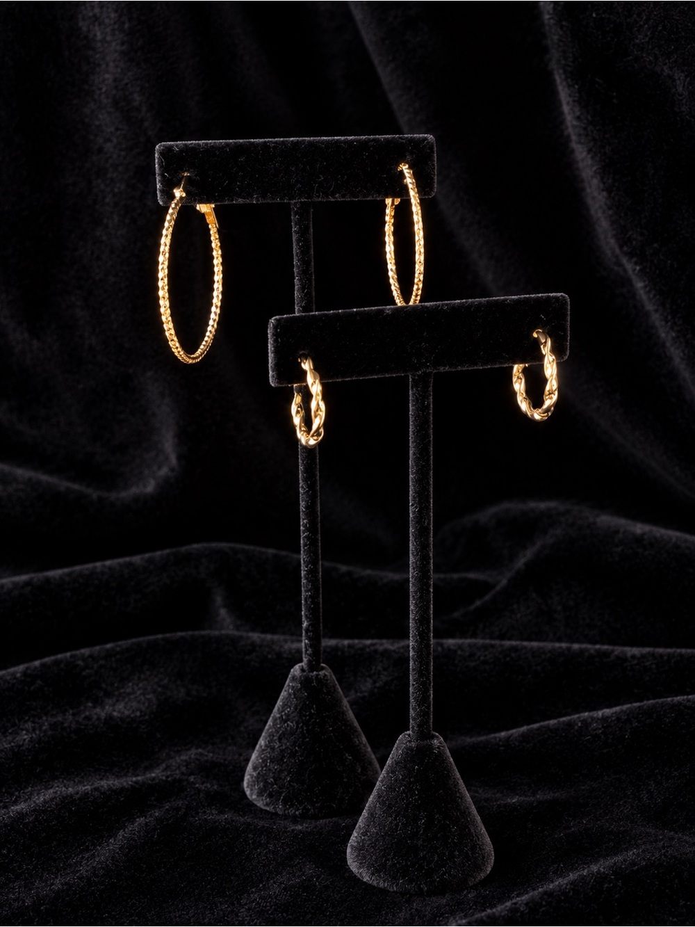 Two Pairs of Gold Twisted Hoop Earrings